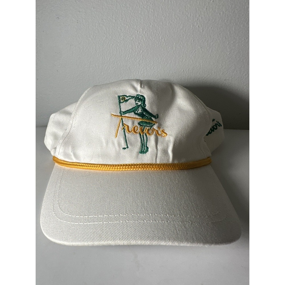 Trevor's Liquors 'pin'-up Hat Vintage Style White Gold Green‎ Trucker Rope
